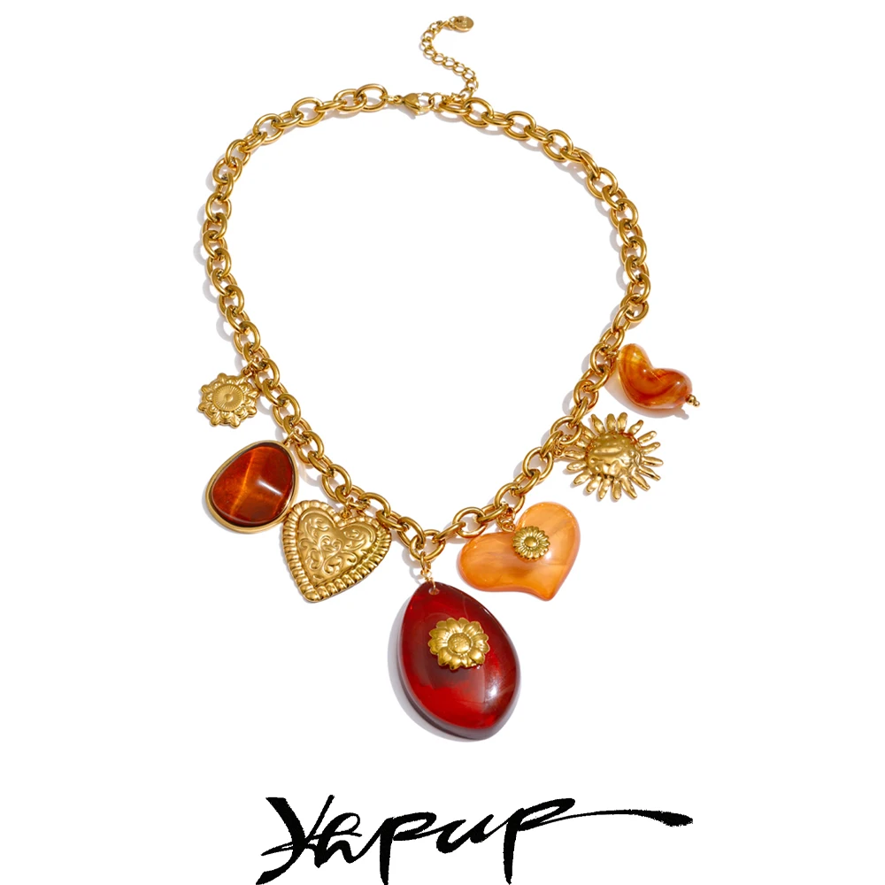 Yhpup Necklace Heart Sun Drop Summer Charm Collar