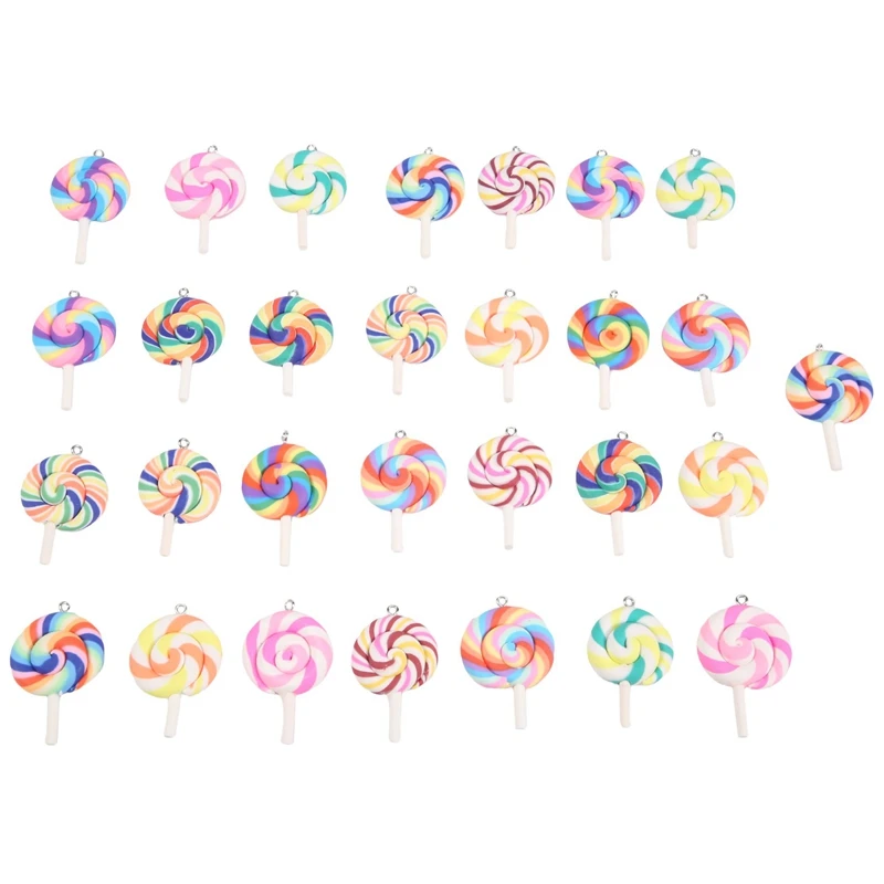

Colorful Lollipops Clay Pendant Candy Lollipop Charms For DIY Handmade Crafts (30 Pieces)