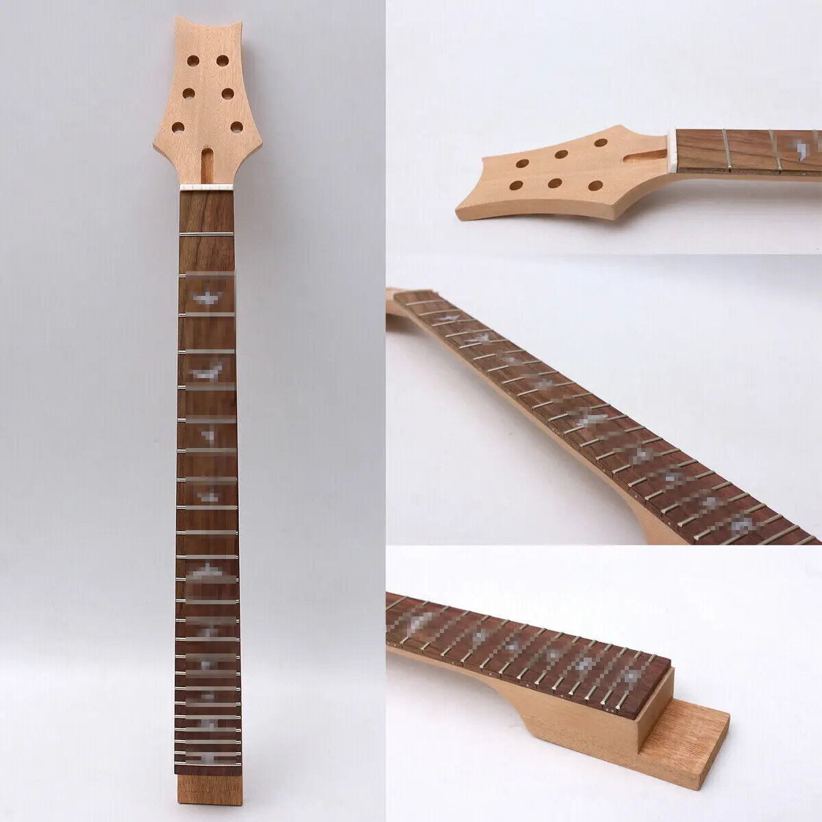 

Electric Guitar Neck 22 Fret Rosewood Fretboard 24.75 Inch Bird Inlay Unfinished Set in Heel Truss Rod Adjust At Headstock