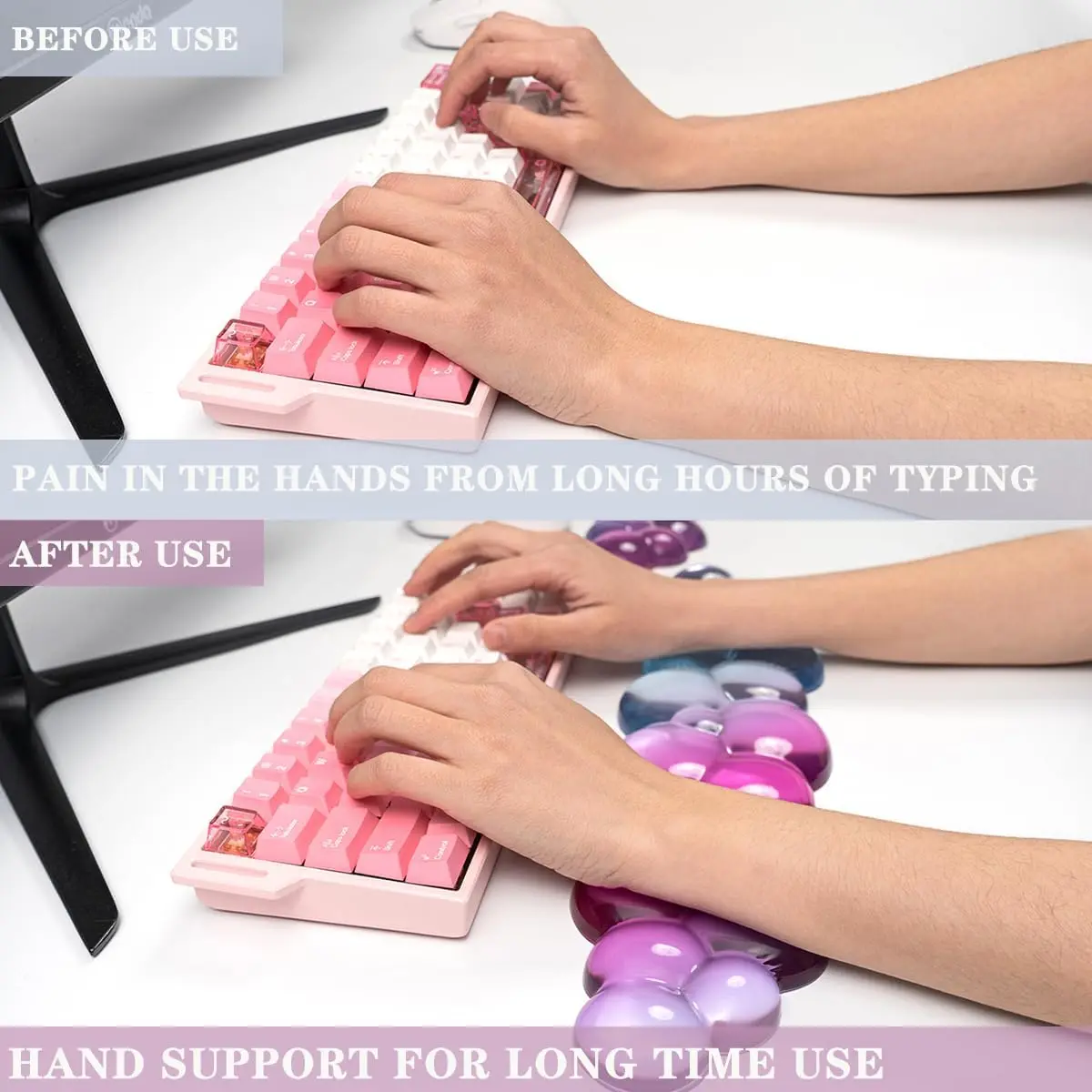 Ergonomic Cloud Silicone Gel Keyboard and Mouse Wrist Rest Set Clear Wrist Rest for Keyboard 60%/68%/75%