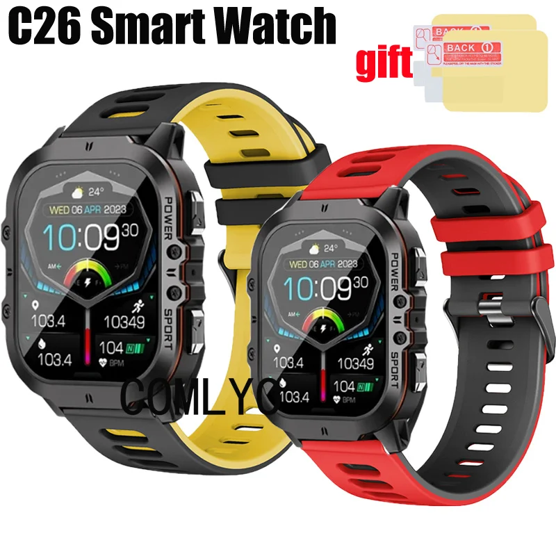 

For C26 Smart Watch Strap Wristband Bracelet Silicone Band Screen protector Film