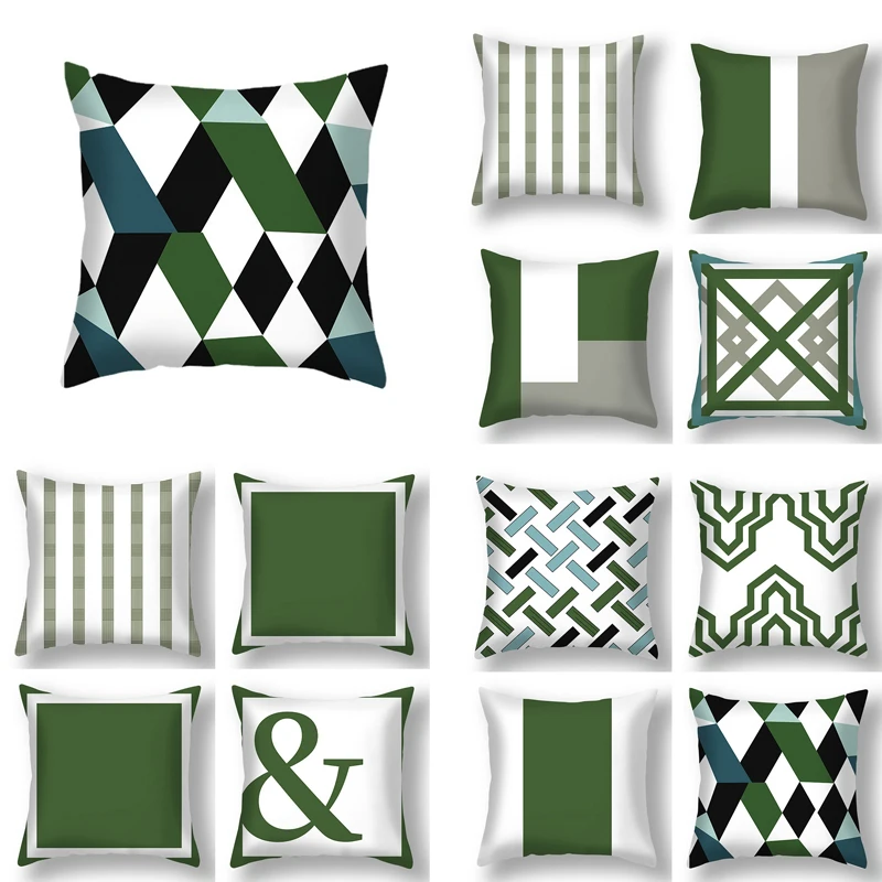 

Nordic Delicate Fresh Green Pillowcase Living Room Home Decoration Outdoor Geometric Cushion Cover Simple Ins Pillow Case