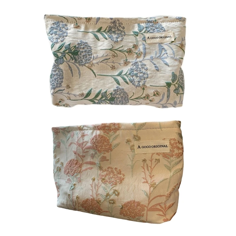 

652F Elegant Makeup Bag Storage Bag Unique Blue/Pink Toiletry Bag Makeup Storage Bag Flower Print Makeup