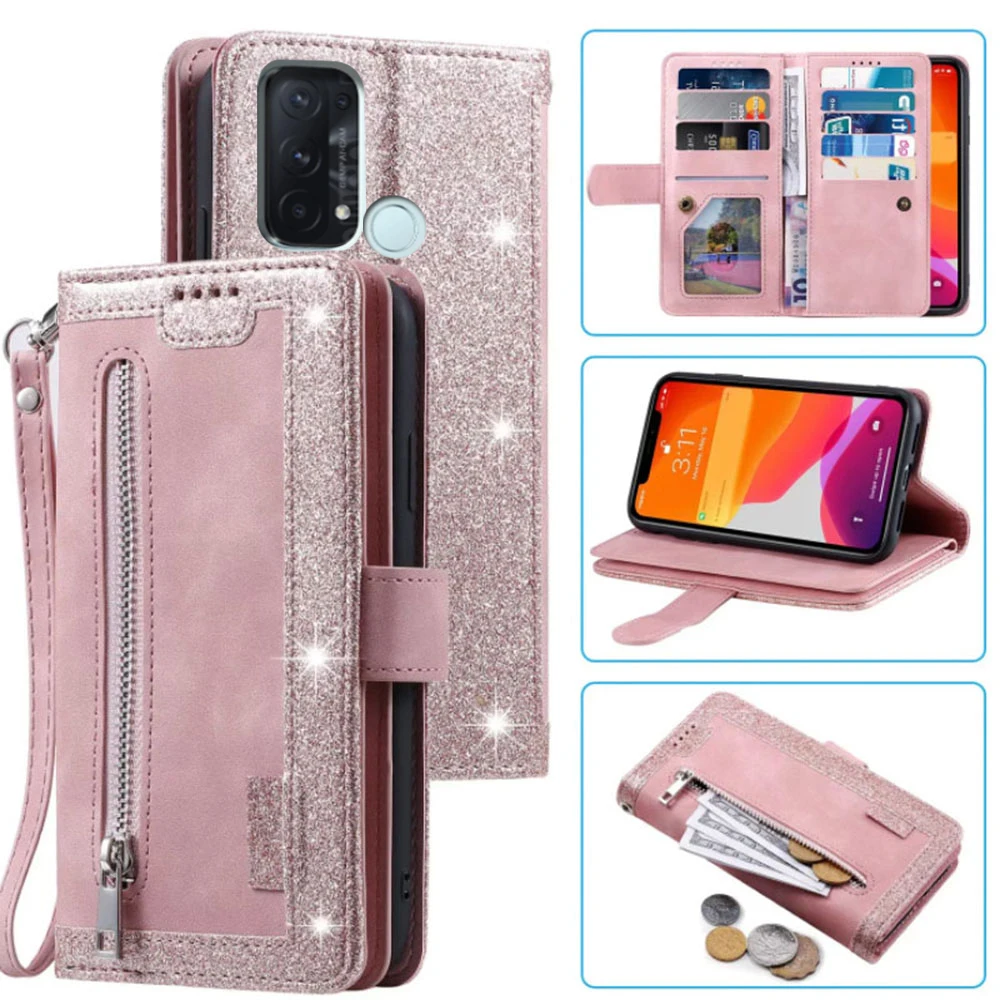 9 Cards Wallet Case for Oppo Reno 5A Case Card Slot Zipper Flip Folio with Wrist Strap Carnival for Oppo Reno5 A Cover 6