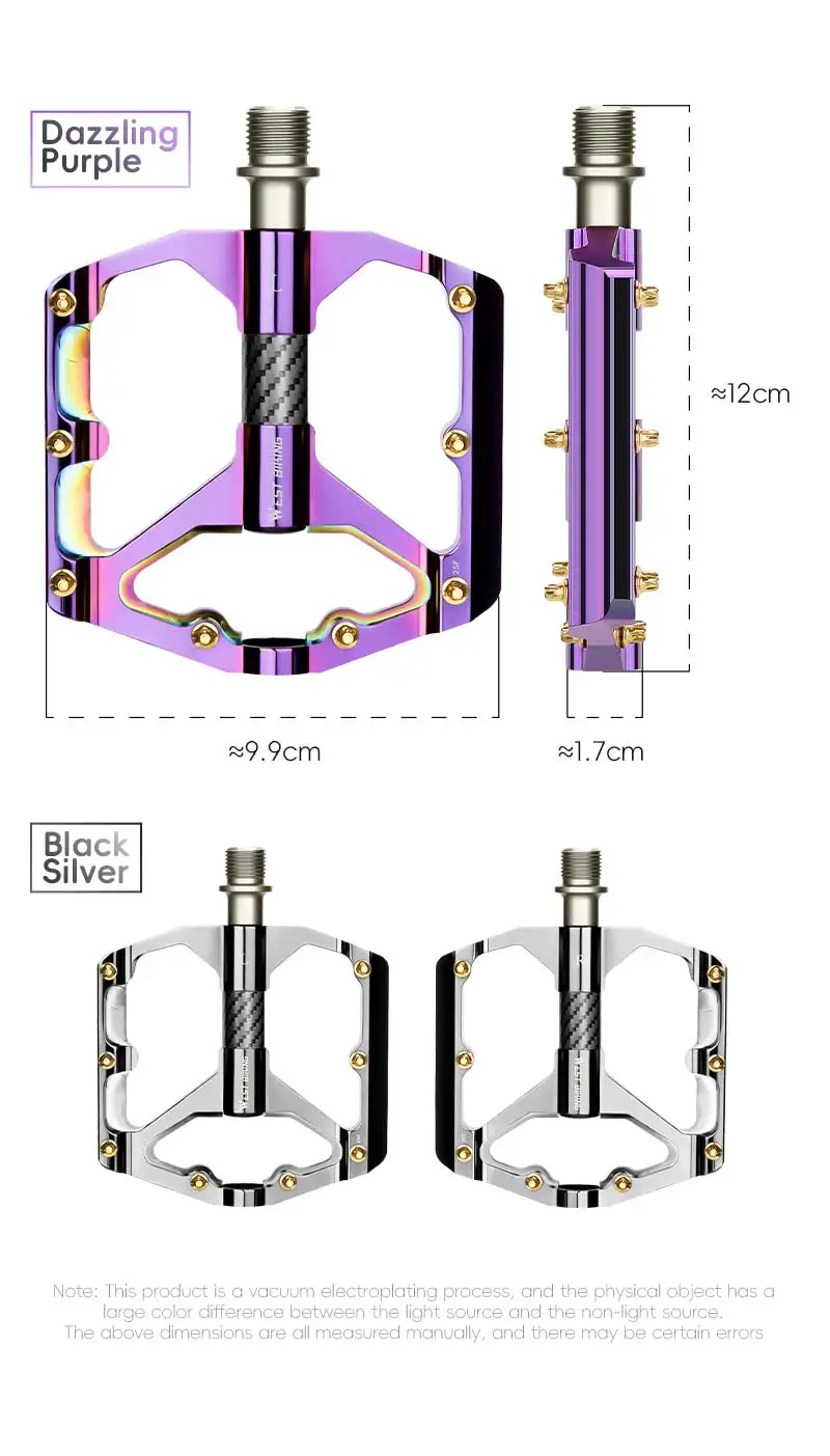 WEST BIKING Ultraleichte Fahrradpedale - Aluminiumlegierung 3 Gedichtete Lager Rutschfestes Breites Flachdesign für 14mm Gewinde MTB Rennrad – Detail 5
