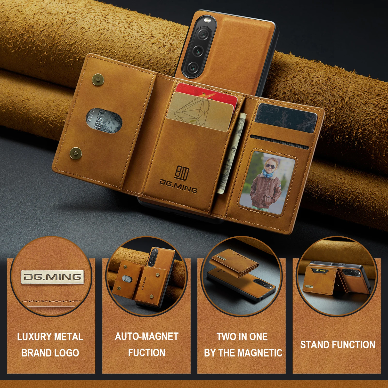 Multi Slot Card Pocket Phone Case Shockproof Stand Microfiber Lining Protective Leather Cover For Sony Xperia 10v 1 V