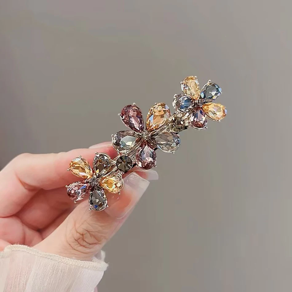 Koreanischen Stil High-end Multi-farbe Kristall Blume Haarnadel frauen Hinterkopf Halb-gebunden Frühling Clip elegante Legierung Kopfbedeckung