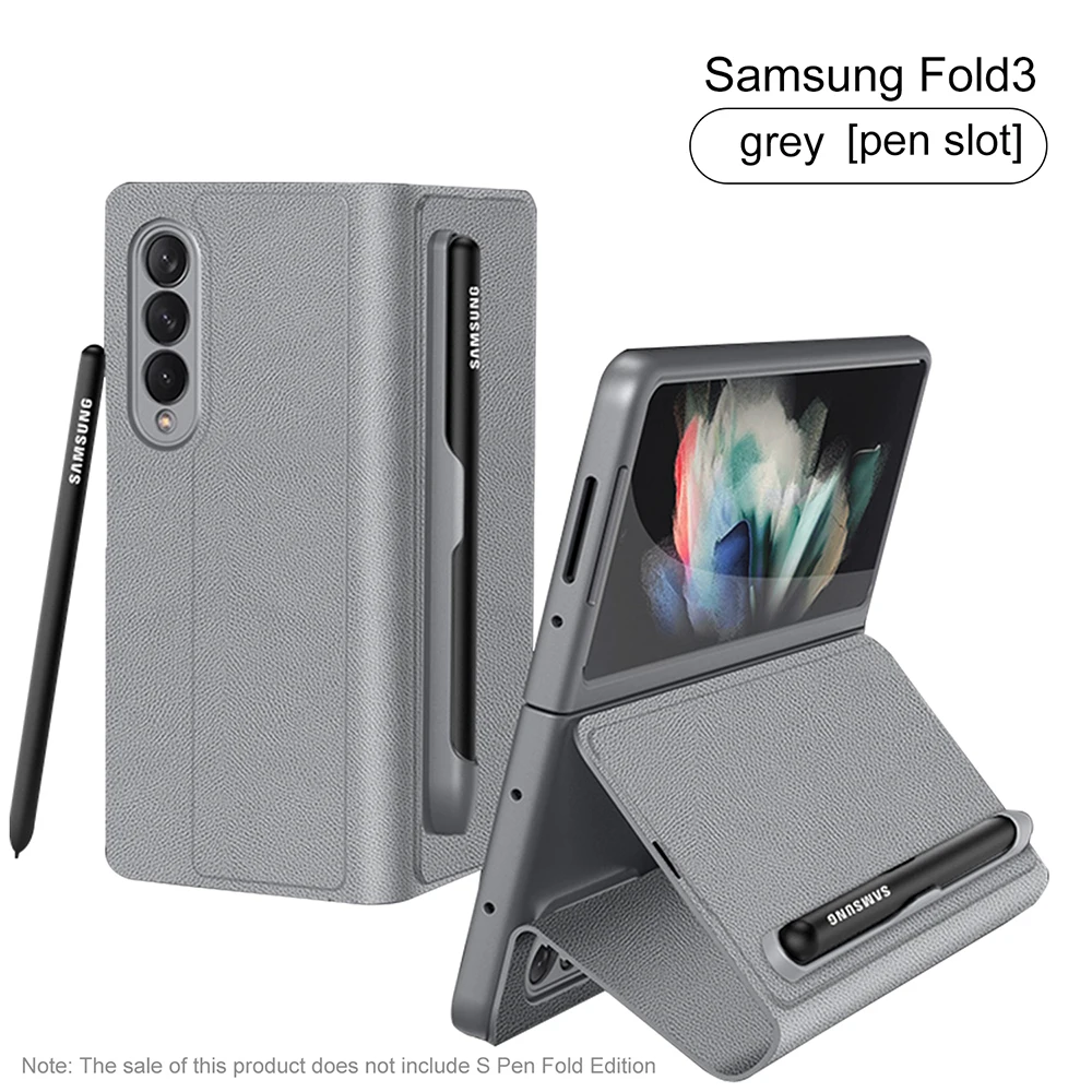 

Раскладной кожаный чехол (с отделением для ручки) для Samsung Galaxy Z Fold 3 раскладной защитный чехол с защитой от падения для Galaxy Z Fold 3