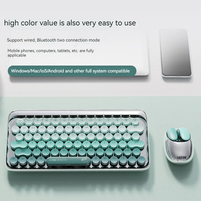 

Lofree Peacock Green Axis Mechanical Keyboard And Mouse Set Wireless Bluetooth Laptop Computer Universal Gift For Boys And Girls