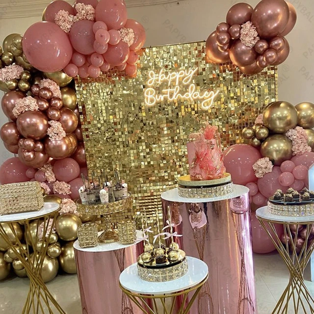 Decoracion Globos Cortina Rose Gold De Cumpleaños Fiestas Para Mujer Y Niña  Set