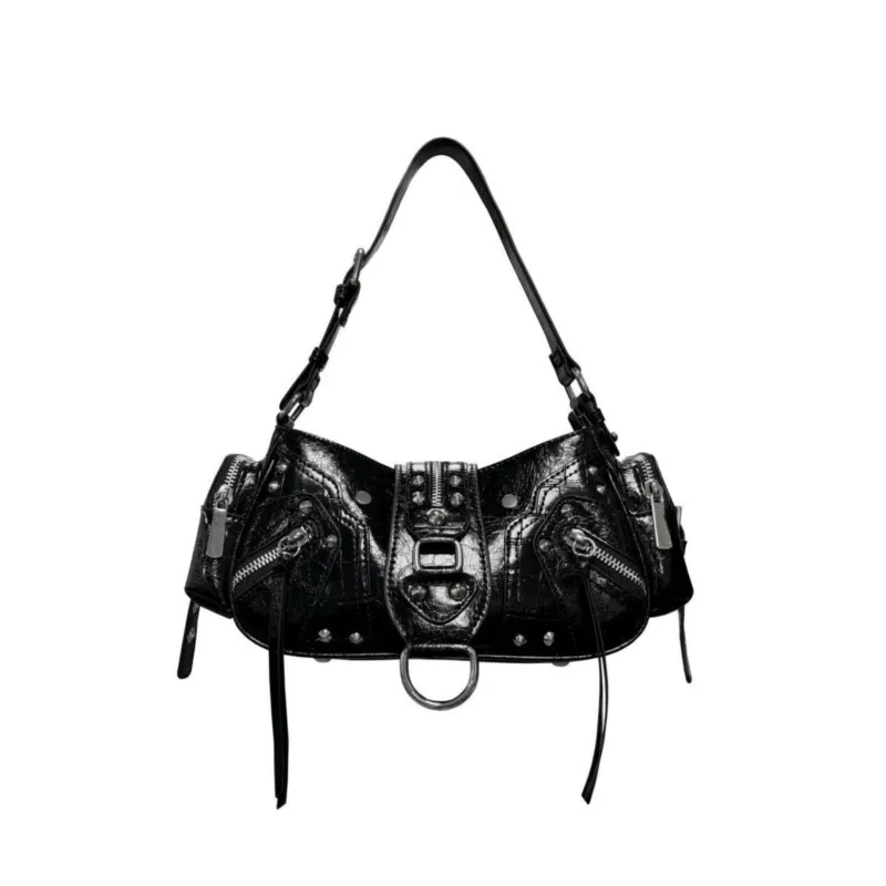 JIAERDI Vintage Black Y2k Shoulder Bags Women Sweet Cool Hot Girls Rivet Pu Leather Handbag Ladies Moto Biker Underarm Bag Chic