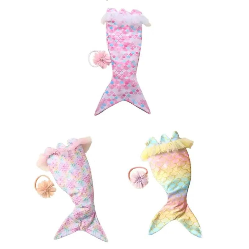 

Photoshooting Props for Baby Shower Gift Newborn Costume Flower Headband & Mermaids Romper Photography Clothing 2PCS