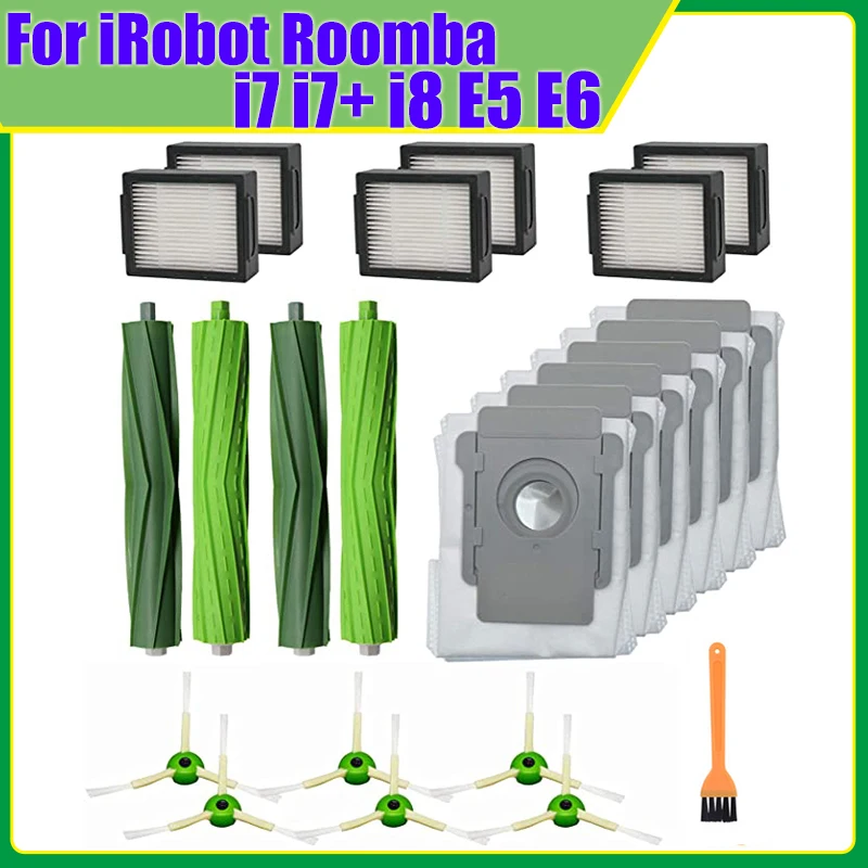 Main Roller Brush Hepa Filter Side Brush Dust Bags Kit For iRobot Roomba i7 i7+ i8 E5 E6 I Series Robot Vacuum Cleaner Parts