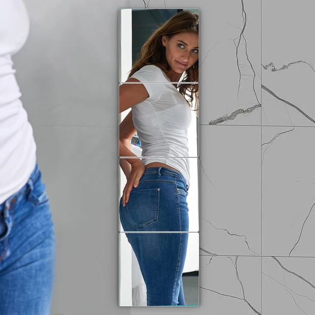 4 ชิ้น Self-Adhesive กระเบื้องกระจกอะคริลิค-ยืดหยุ่นแผ่นกระจกสแควร์,สติ๊กเกอร์ติดผนัง Frameless สําหรับห้องนอน,ยิม,ตกแต่งบ้าน 1