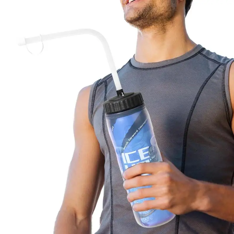 LongStrawWaterBottle600MLBoxingHockeyDrinkingWaterBottleWithStrawsSqueezable