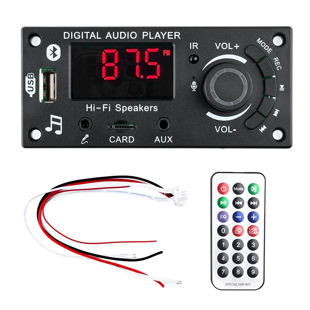 100W Amplifikatör Bluetooth 5.0 DIY MP3 WAV Dekoder Kurulu DC 12V 50W Kablosuz Araç USB MP3 Çalar TF Kart Yuvası USB FM 3.5mm Mic ile