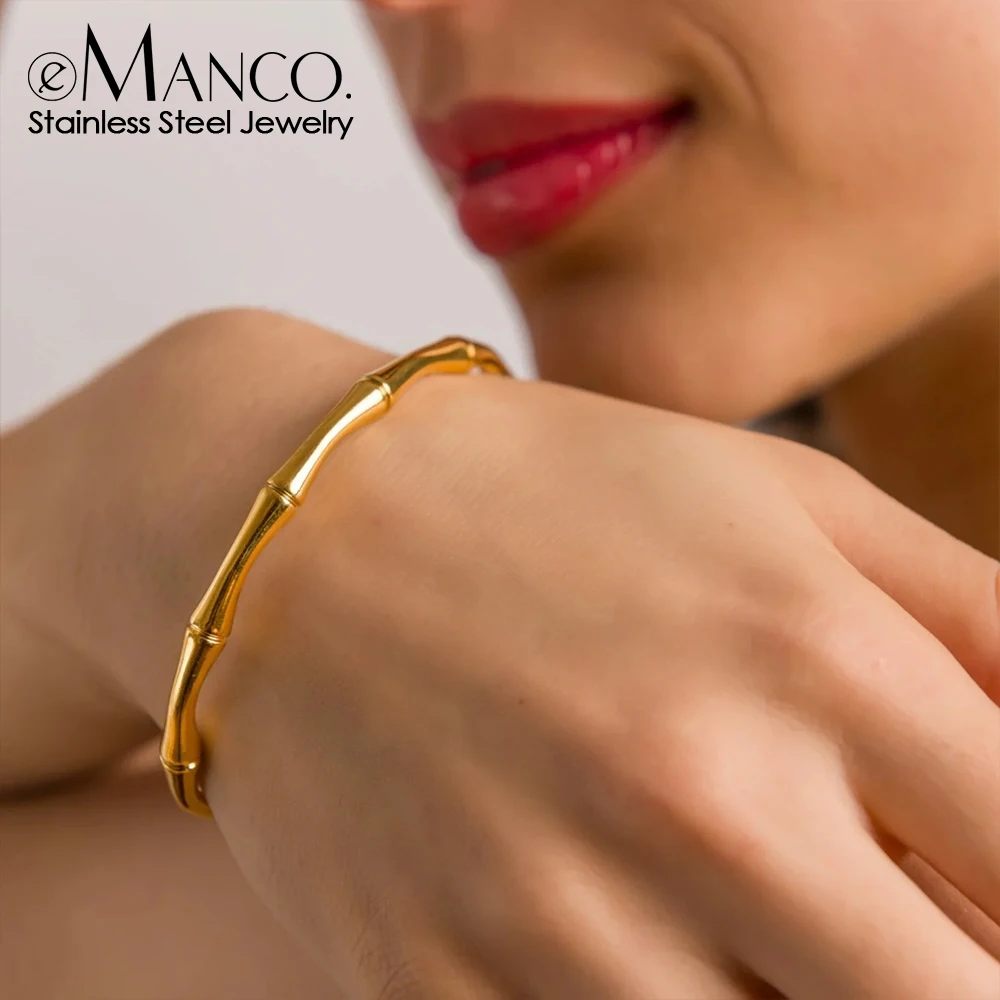 eManco Stainless Steel Bamboo Bangles Men Women Fashion Gold Plated Bracelet Jewelry Party Gifts