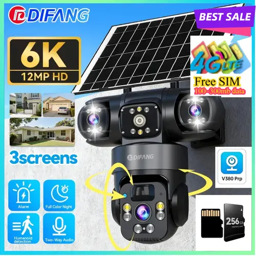 V380 Pro WiFi Triple Screens Solar Camera CCTV 4G LTE Sim Card Video Surveillance Solar IP Camera PTZ 4G Security Protection - Image 7