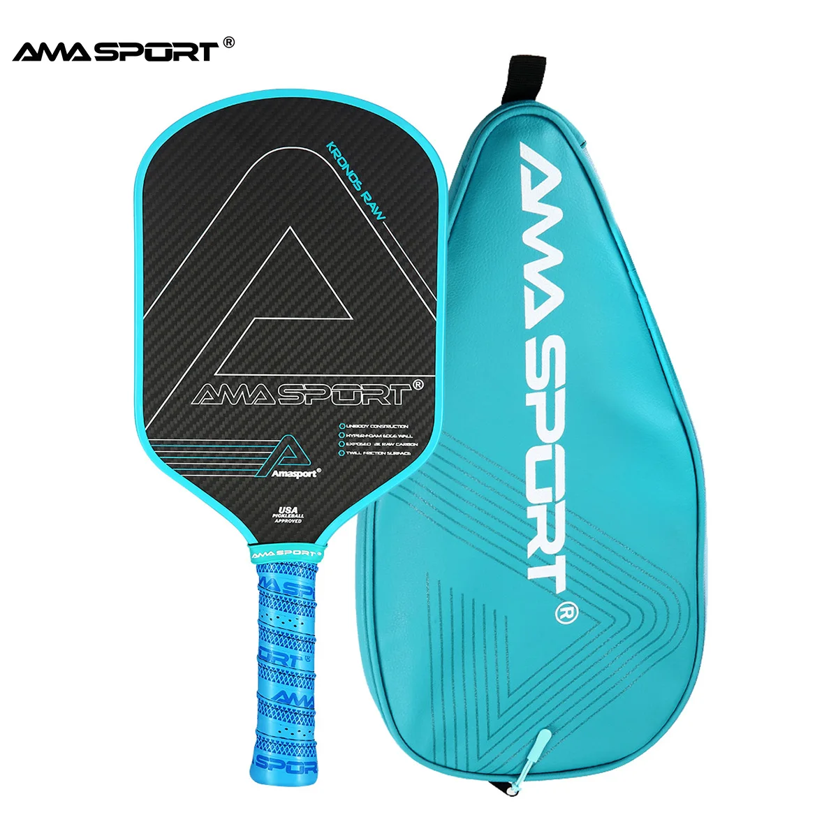 Amasport Pickleball Paddle Con Borsa Di Copertura 3K Fibra Di Carbonio Attrito Superficie Strutturata Nucleo Polimerico Termoformato Palas De Padel