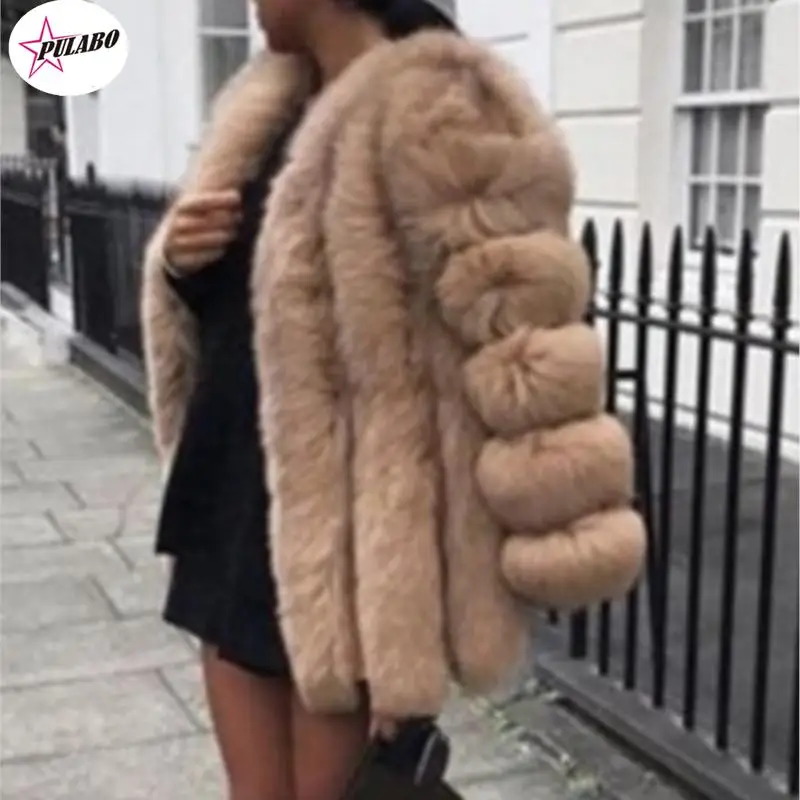 

PULABO S-5XL Coats Women PULABO Winter Top Fashion Fox Fur Coat Elegant Thick Warm Outerwear Fake Fur Jacket Chaquetas Mujer