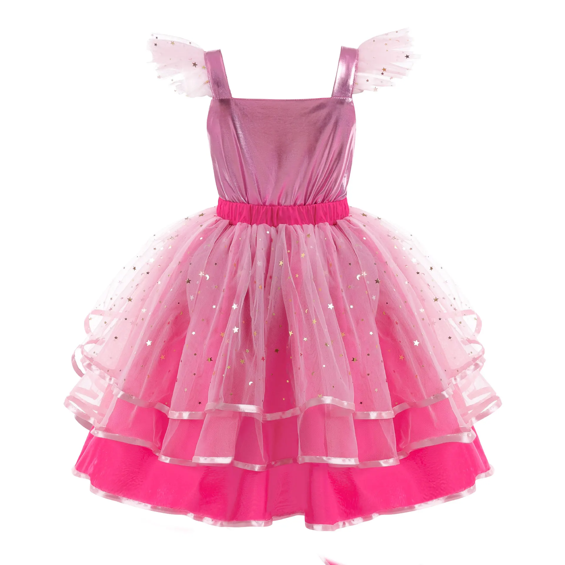 Girls Dress Girls' New Barbie Bow Print Small Flying Sleeve Cosplay Dress