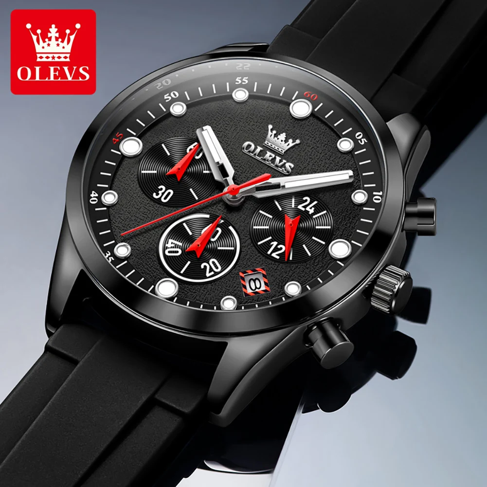 OLEVS Brand Fashion Chronograph Quartz Watch for Men Sports Silicone Strap Waterproof Luminous Mens Watches Relogio Masculino