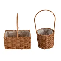 Rattan Flower Basket Vegetables Fruits Holder with Handle Handmade Wicker Basket for Living Room Home Decor 2