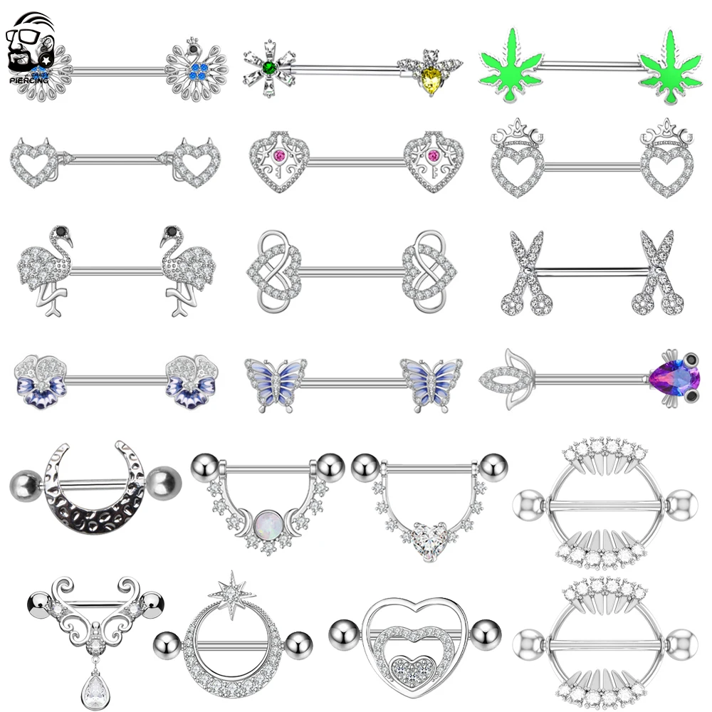 2pcs Titanium Stainless Steel Peacock Butterfly Nipple Rings Nipple Piercings Barbell for Women