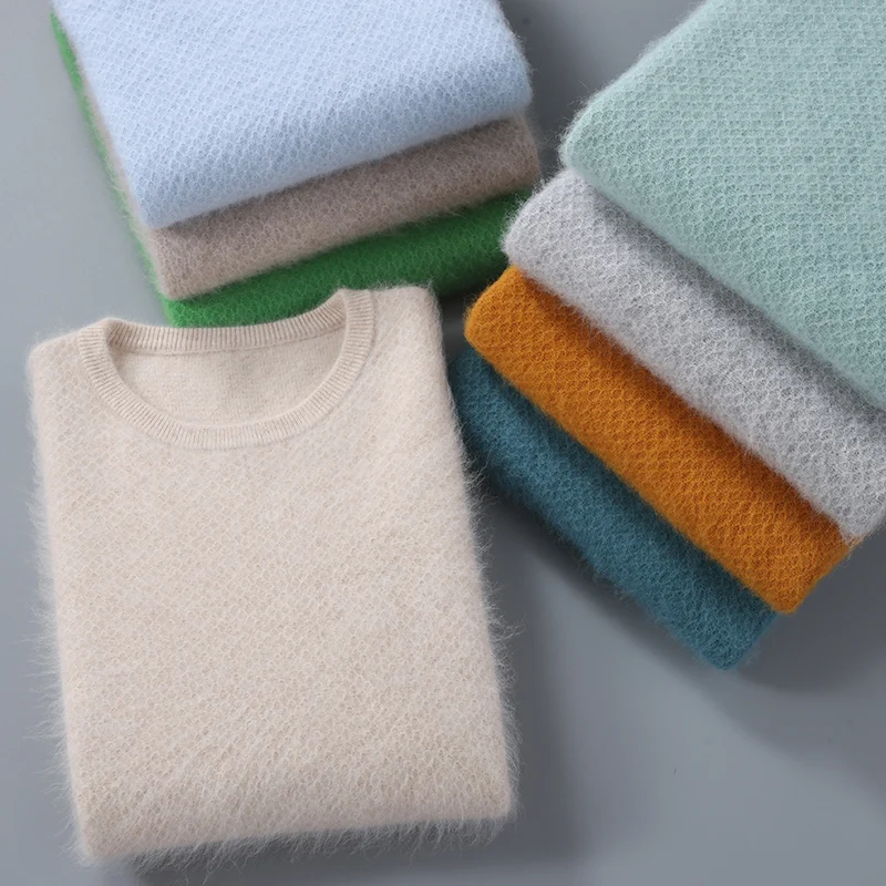 

Autumn Winter New Men's Mink Wool Round Neck Pullover Sweater Fashion Casual Warm Knitting Versatile Basic Style Clothes 8Colors