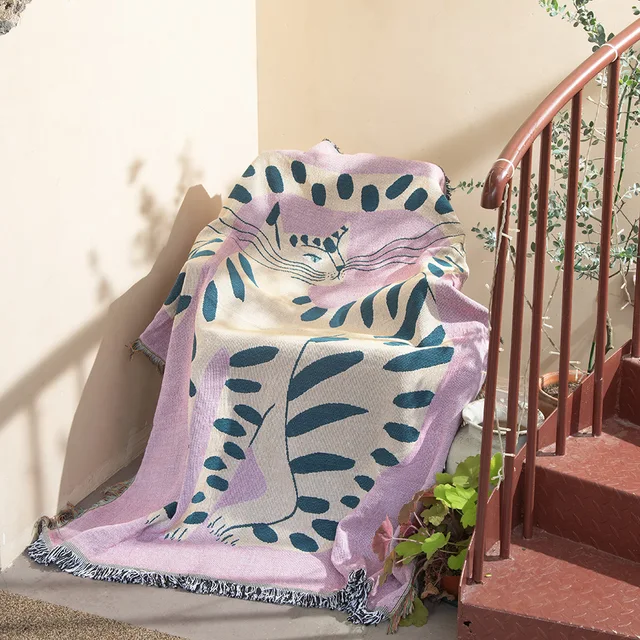 Textile City Ins Pink Girl Cat Pattern Throw Blanket Home Decorate Tapestry Sofa Cover Outdoor Camping Picnic Mat 130x160cm 3