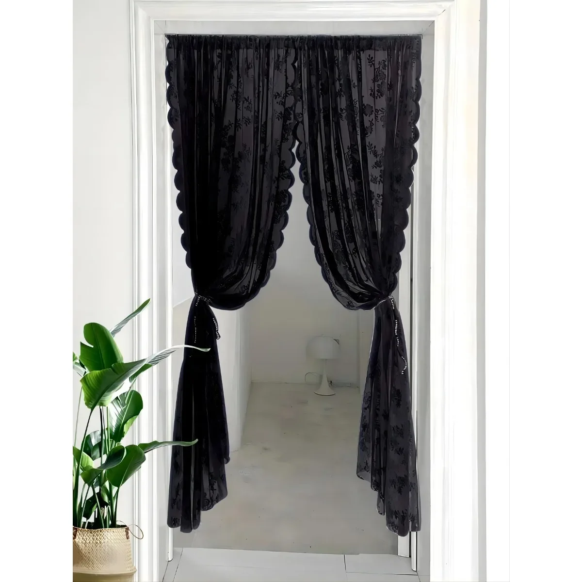 1pc White Flower Embroidery Sheer Curtain,Romantic Polyester Blackout Curtains f