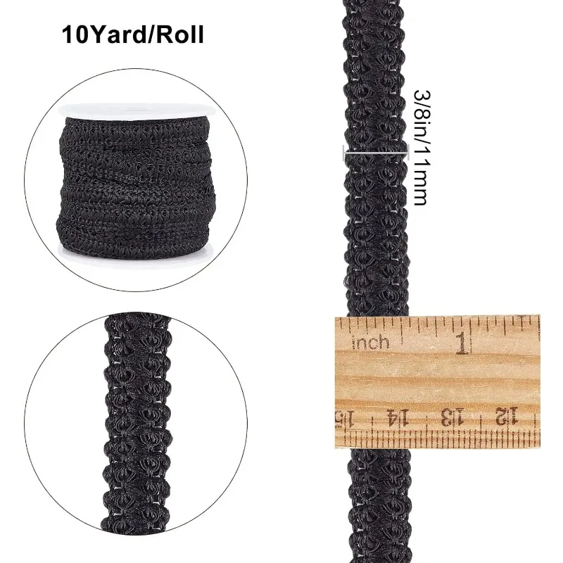 Polyester Woven Gimp Trim Lace Ribbon - 3/8 Wide, 10 Yards