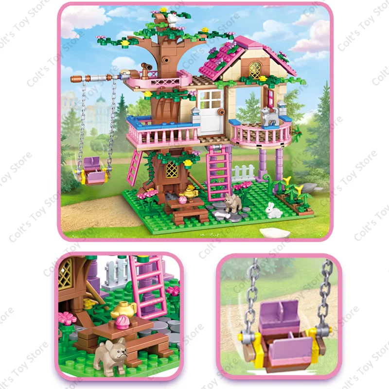 2024 Girls Friendship Tree House Villa Castle Building Blocks Classic Friends Girl's Model Figures Toys For Kids Birthday Gift 4
