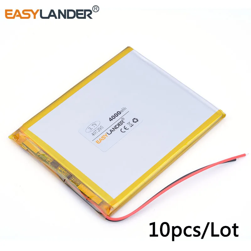 

10pcs/Lot 407295 3.7 V 4000mAh lithium polymer battery For A product batteries tablets DVD E-book Tablet PC 047295