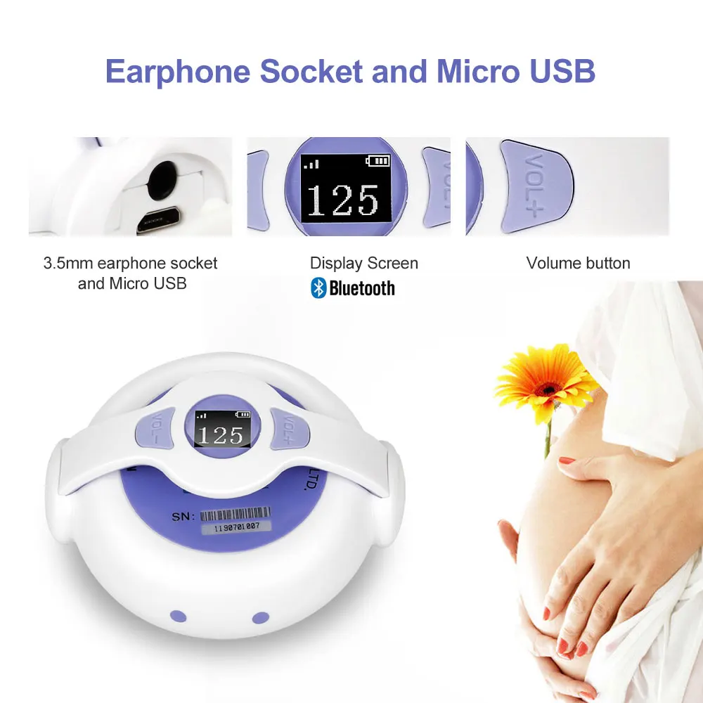 2.5Mhz Wireless Blutooth Fetal Doppler Protable Ultrasound Stetoscopio Usb Ricaricabile Home Neonati In Gravidanza Cardiofrequenzimetro