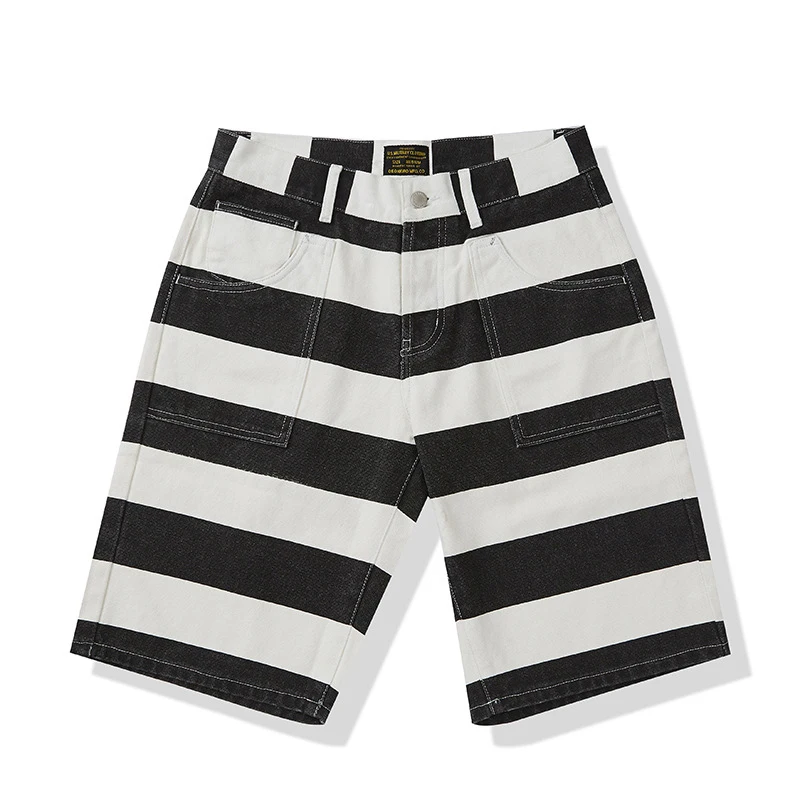 

Summer Shorts For Men Classic Vintage Stripe Cotton Casual Straight Mid-Waist Harajuku Street Male Pants Cargo Clothing