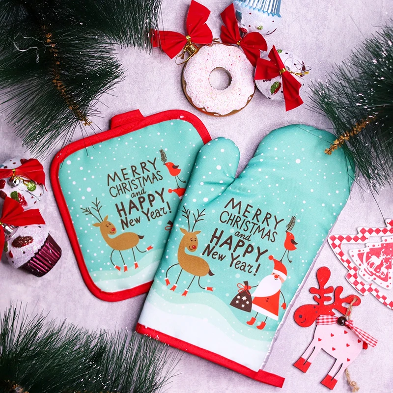 

2Pcs Christmas Gloves Oven Mitts Baking Mat Merry Christmas Decorations for Home New Year 2023 Gift Navidad Natal Xmas Ornaments