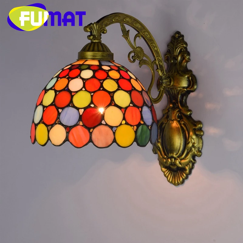 

FUMAT Tiffany style stained glass mirror headlights Bohemian wall lights for the dining room bedroom bed hallway LED decor