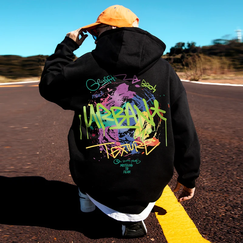 Abfer Hip Hop Men's Hoodies Graffiti Oversized Sweatshirts Original Brands Y2k Clothes Pullover Hooded Sweatshirt Cotton Hoodie