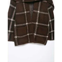 2025 New Women Fashion Plaid Knitted Cardigans Long Sleeve Scarf Collar Sweater Cardigan Autumn Winter New Style Knitwear Coat - Image 6