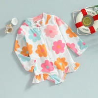 Kids Baby Girl Swimsuits Summer Floral Long Sleeve Zipper Ruffles Jumpsuit Swimwear Beachwear Bathing Suits 4