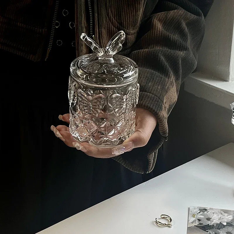 Creative 3D Butterfly Covered Glass Jar, Relief Tableware Sugar Dispenser Seasoning Jar Kitchen Supplies, Home Decor Honey Jar