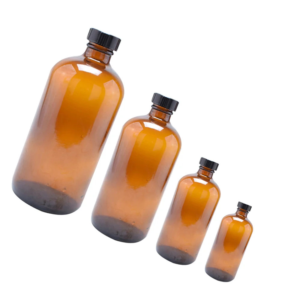

4 Pcs Boston Glass Bottle Sealing Reagent Amber Practical Plastic Round Bottles with Screw Caps