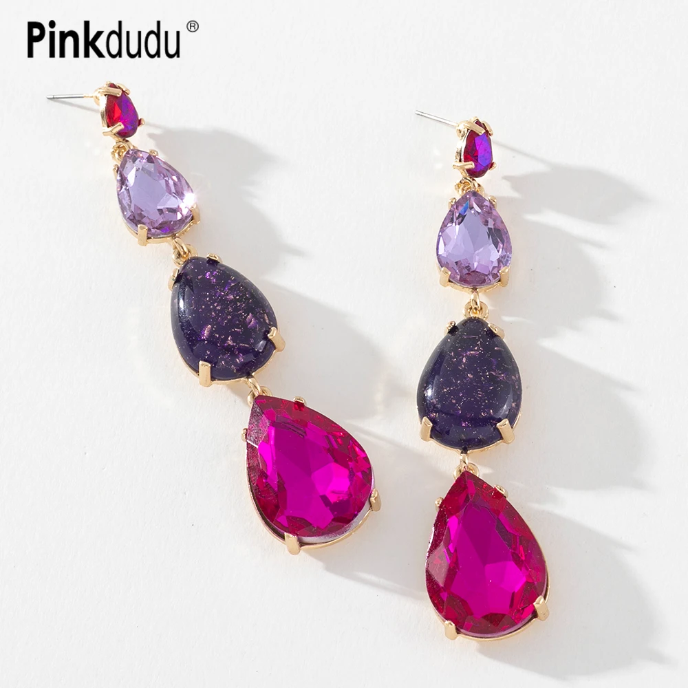 

Pinkdudu Fashion Multi-layer Water Drop Glass Dangle Earrings Alloy Resin Drop Earrings for Women Jewelry Gifts PD627