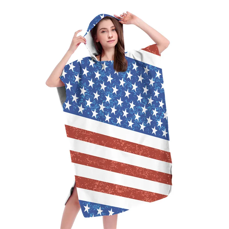 Customizable Microfiber Bath Dress for Men Women Hooded Robe Poncho Towel for Swim Beach Surf Bathrobe Beachwear Robe De Plage