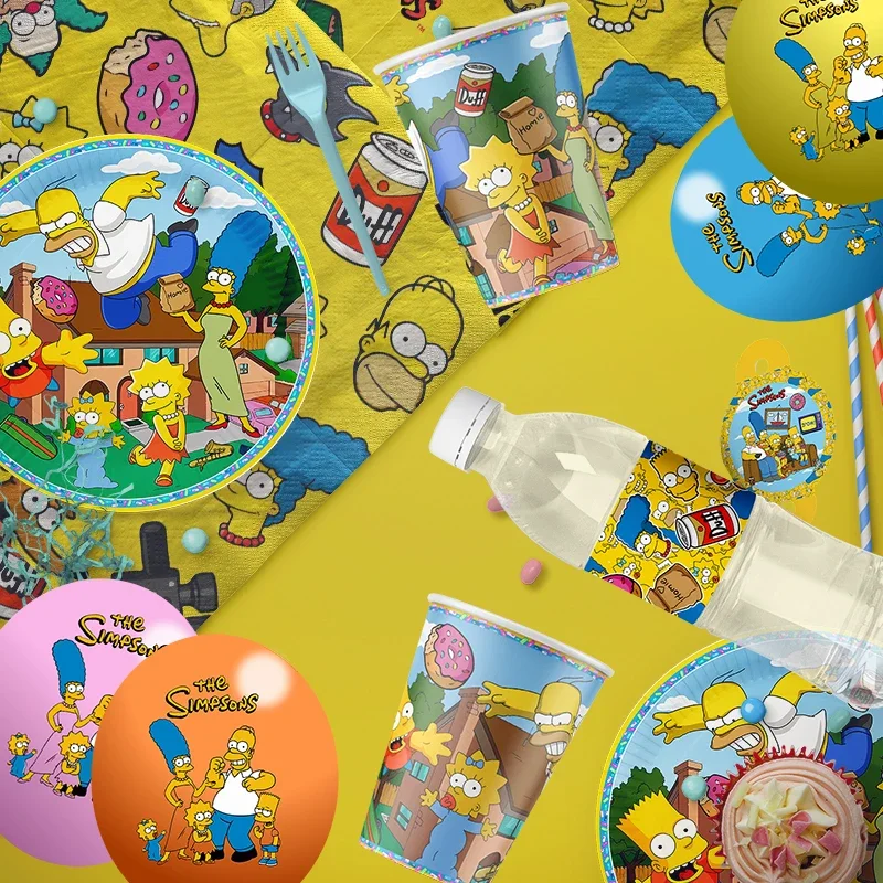 THE SIMPSONS Einweg-Dekorationssets mit Servietten und Tellern für Geburtstage, Kindertag, Abendessen, Baby-Shower, Abschied