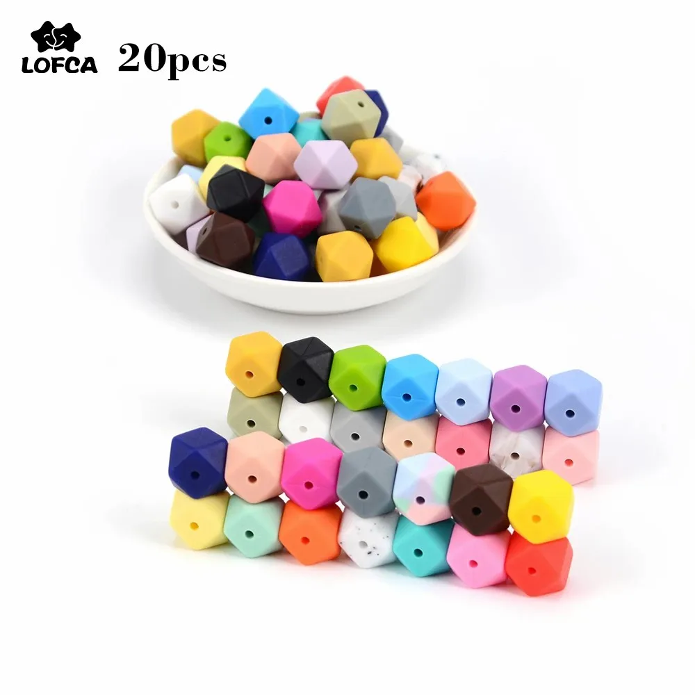 LOFCA Wholesale 20pcs/lot Silicone Beads Hexagon Mini 14mm For Necklace Making Geometric Teething Bead For Babies Pacifier Chain