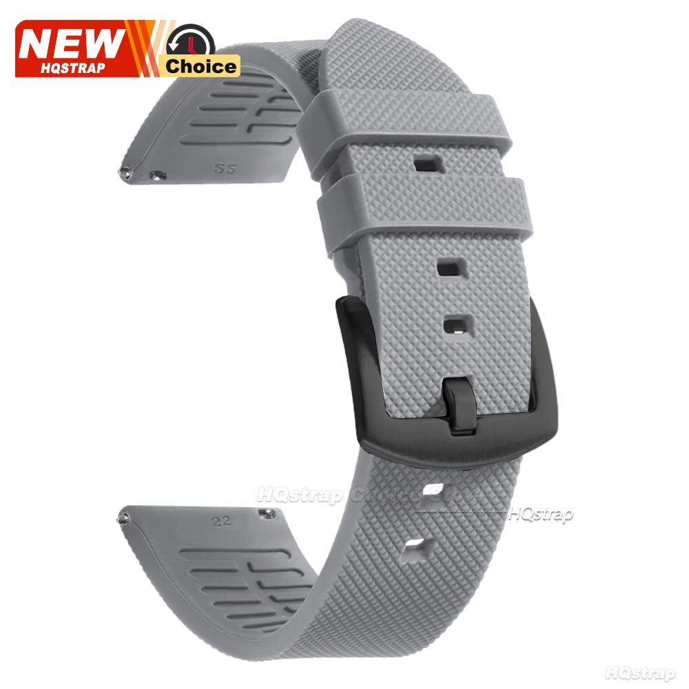 Silver Black Clasp Waterproof Sports Silicone Watch Band