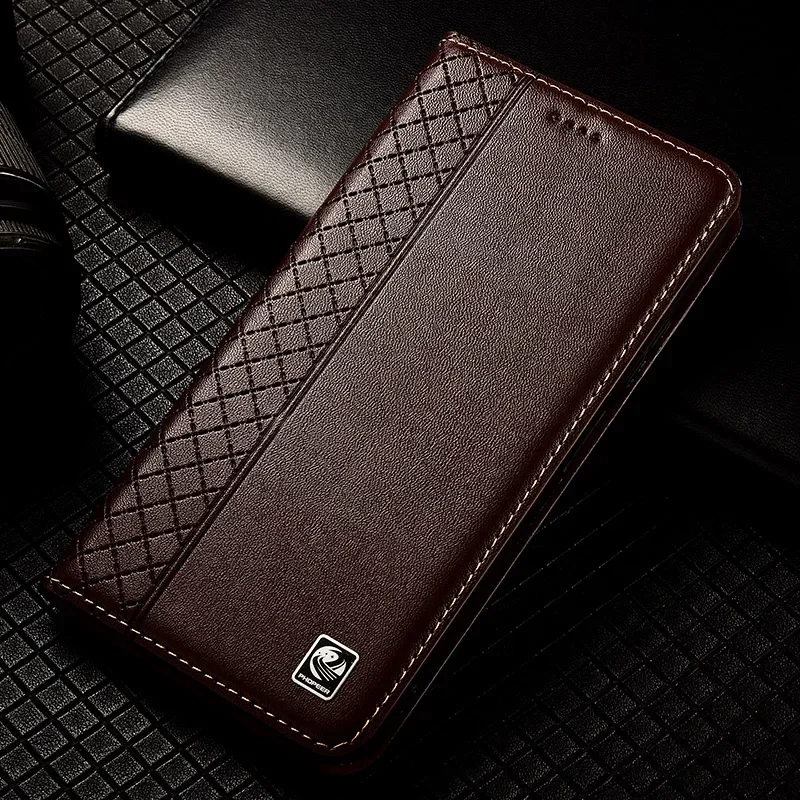 Luxury Cowhide Genuine Leather Wallet Flip Case with Napa Grid Magnetic Cover