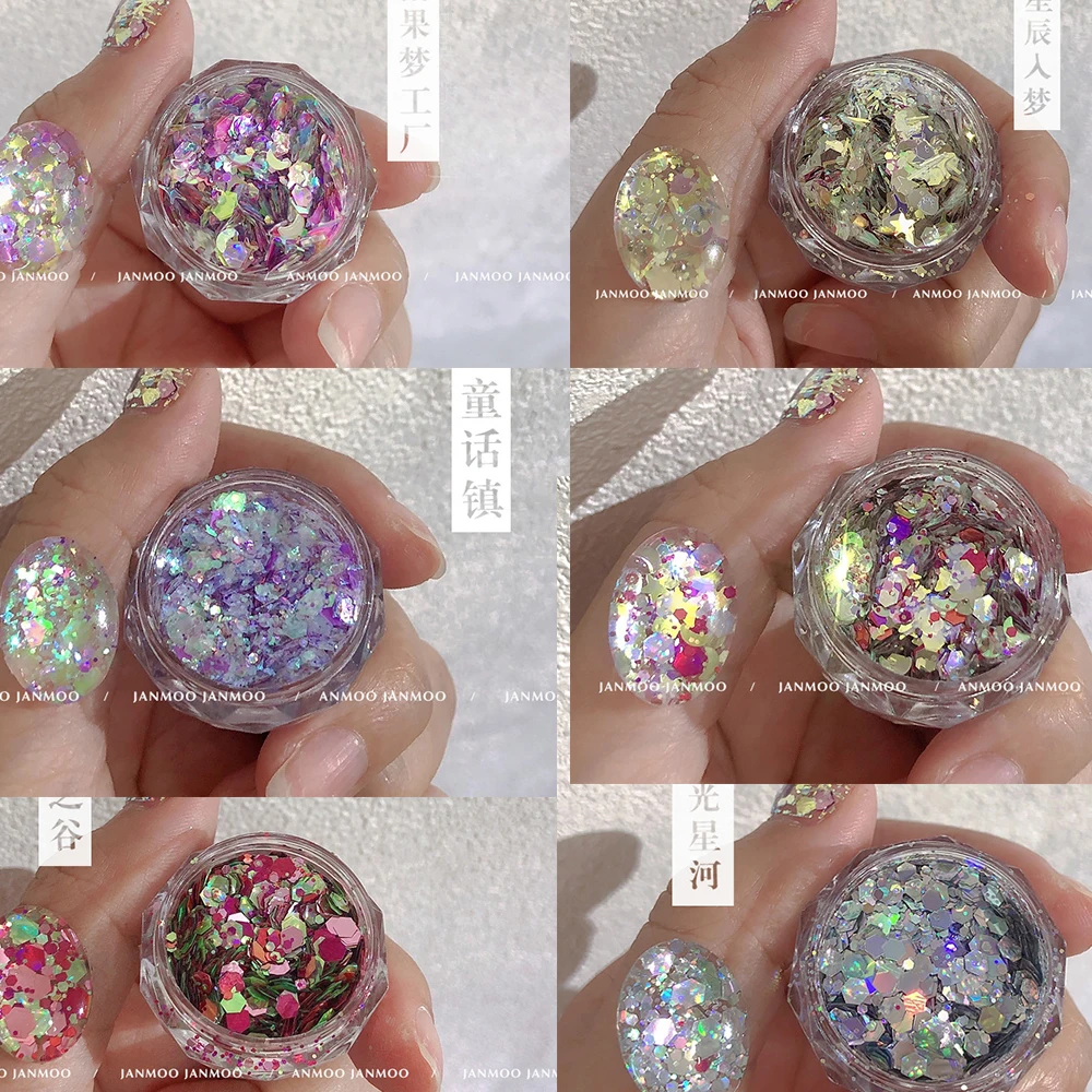 6 Colori Aurora Mermaid Nail Art Paillettes 3D Design Misto Hexagon Chunky Flakes Fairy Shinying Ab Holographic Manicure Paillettes